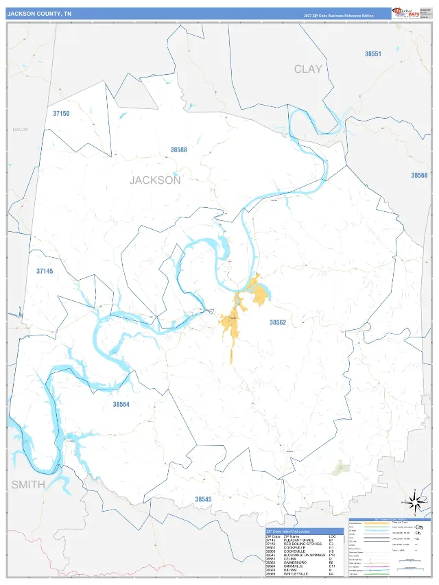 Jackson County, TN ZIP Code Wall Map, Business Reference style