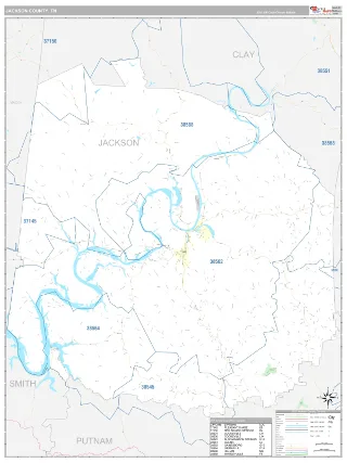Jackson County, TN Classic style ZIP Code wall map