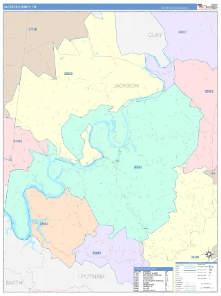 Jackson County, TN ColorCast style ZIP Code wall map