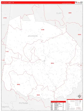 Jackson County, TN RedLine style ZIP Code wall map