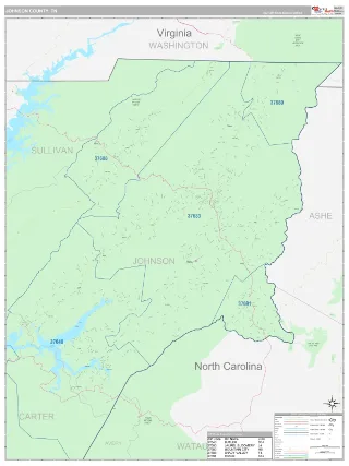 Johnson County, TN Classic style ZIP Code wall map