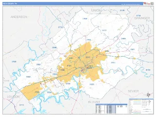 Knox County, TN Business Reference style ZIP Code wall map
