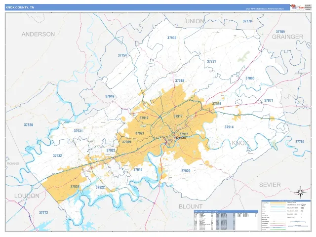 Knox County, TN ZIP Code Wall Map, Business Reference style