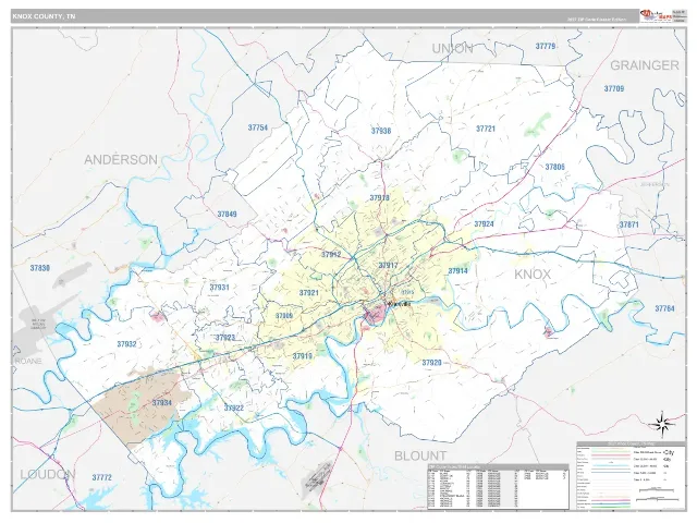 Knox County, TN ZIP Code Wall Map, Classic style