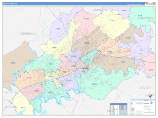 Knox County, TN ColorCast style ZIP Code wall map