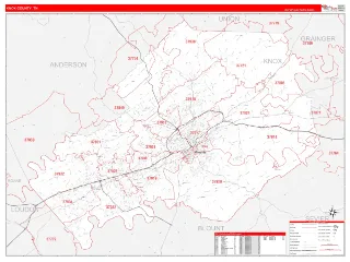 Knox County, TN RedLine style ZIP Code wall map