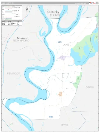 Lake County, TN Classic style ZIP Code wall map