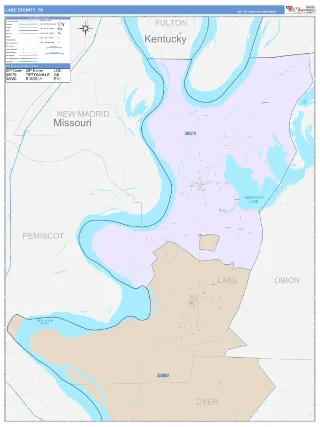Lake County, TN ColorCast style ZIP Code wall map