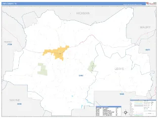 Lewis County, TN Business Reference style ZIP Code wall map