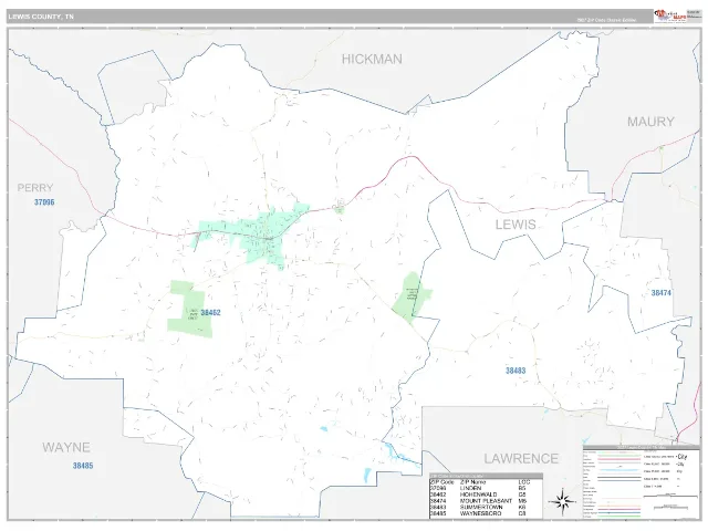 Lewis County, TN ZIP Code Wall Map, Classic style