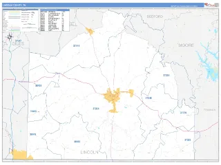 Lincoln County, TN Business Reference style ZIP Code wall map