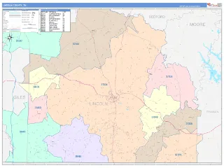 Lincoln County, TN ColorCast style ZIP Code wall map