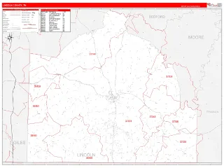 Lincoln County, TN RedLine style ZIP Code wall map