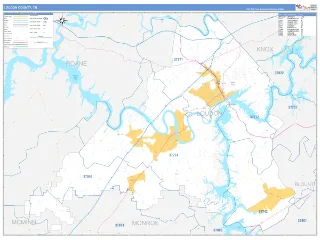 Loudon County, TN Business Reference style ZIP Code wall map