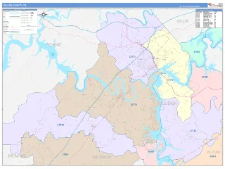 Loudon County, TN ColorCast style ZIP Code wall map