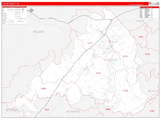 Loudon County, TN RedLine style ZIP Code wall map