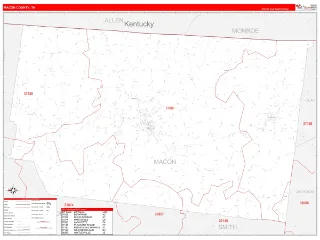 Macon County, TN RedLine style ZIP Code wall map