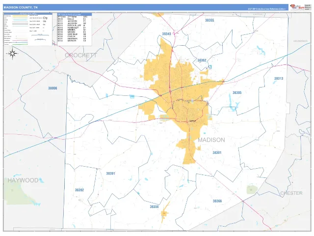 Madison County, TN ZIP Code Wall Map, Business Reference style