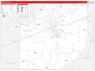 Madison County, TN RedLine style ZIP Code wall map