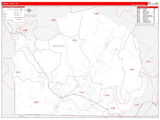 Marion County, TN RedLine style ZIP Code wall map