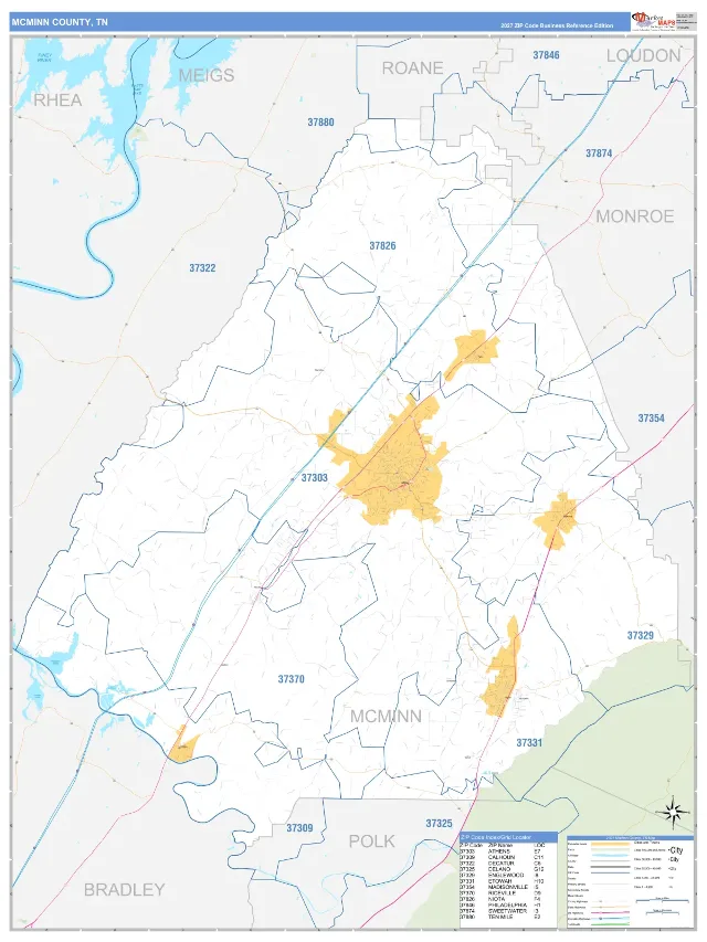 McMinn County, TN ZIP Code Wall Map, Business Reference style