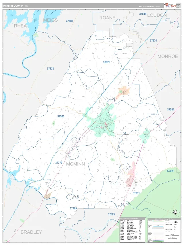 McMinn County, TN ZIP Code Wall Map, Classic style