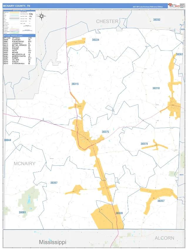 McNairy County, TN ZIP Code Wall Map, Business Reference style