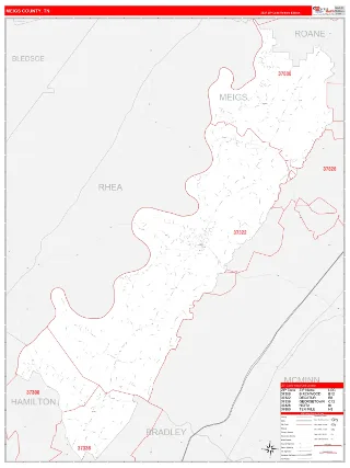 Meigs County, TN RedLine style ZIP Code wall map