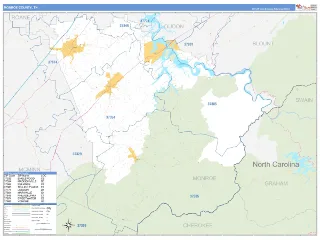 Monroe County, TN Business Reference style ZIP Code wall map