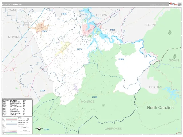 Monroe County, TN ZIP Code Wall Map, Classic style