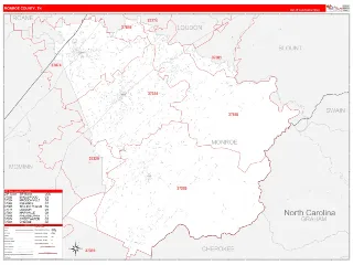 Monroe County, TN RedLine style ZIP Code wall map