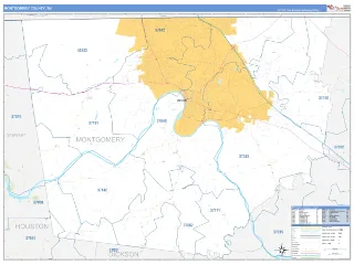 Montgomery County, TN Business Reference style ZIP Code wall map