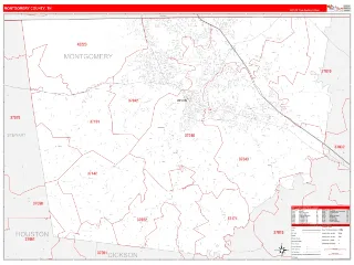 Montgomery County, TN RedLine style ZIP Code wall map