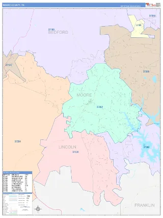 Moore County, TN ColorCast style ZIP Code wall map