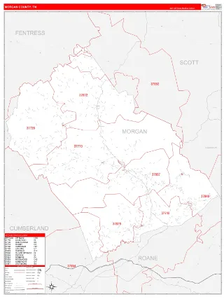 Morgan County, TN RedLine style ZIP Code wall map