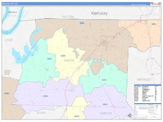 Obion County, TN ColorCast style ZIP Code wall map