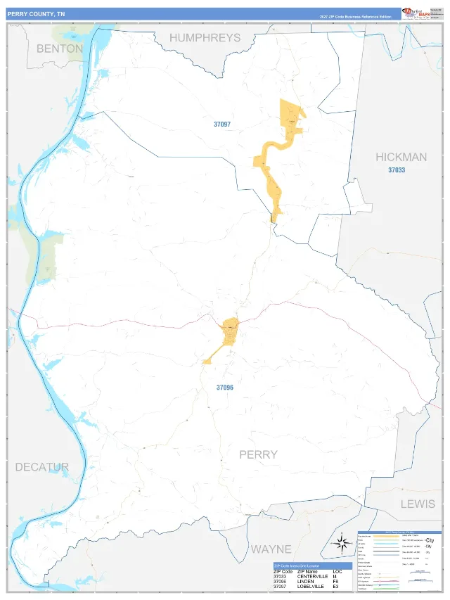 Perry County, TN ZIP Code Wall Map, Business Reference style