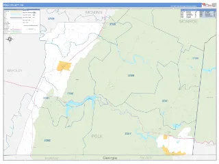 Polk County, TN Business Reference style ZIP Code wall map