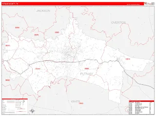 Putnam County, TN RedLine style ZIP Code wall map