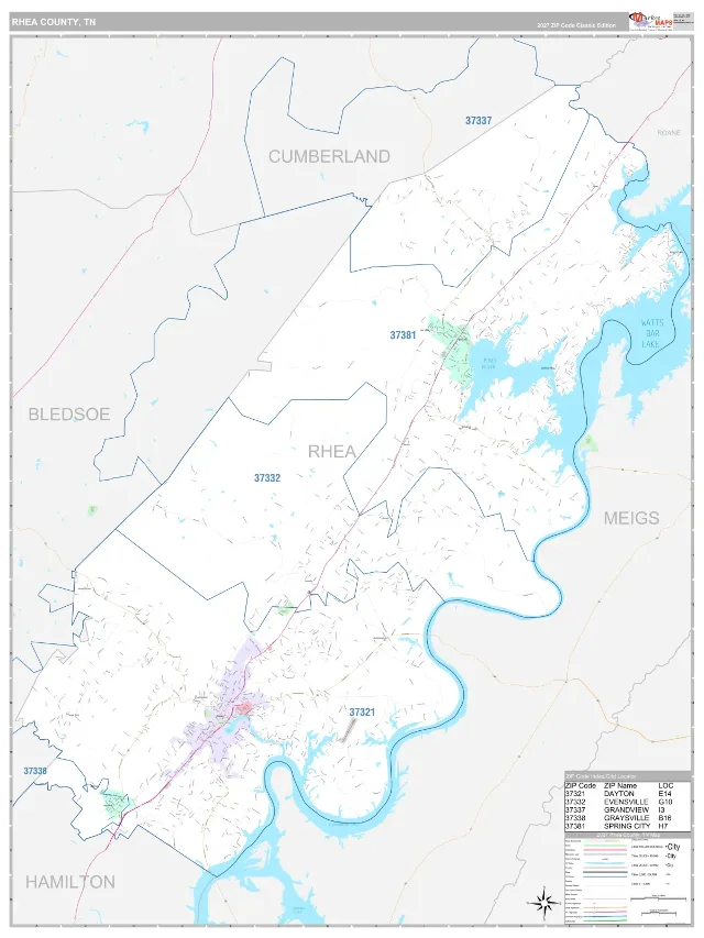 Rhea County, TN ZIP Code Wall Map, Classic style