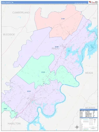 Rhea County, TN ColorCast style ZIP Code wall map