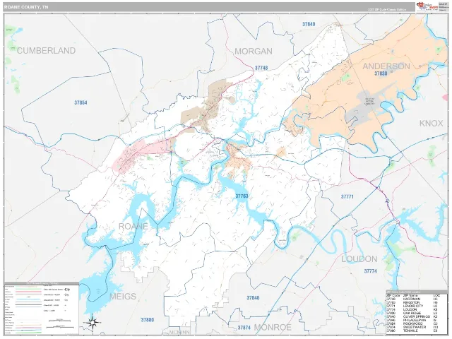 Roane County, TN ZIP Code Wall Map, Classic style