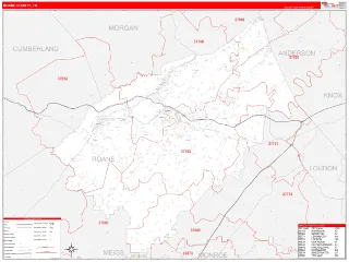 Roane County, TN RedLine style ZIP Code wall map