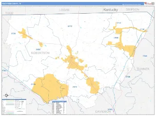 Robertson County, TN Business Reference style ZIP Code wall map