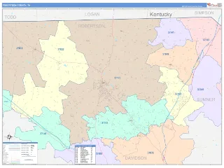 Robertson County, TN ColorCast style ZIP Code wall map
