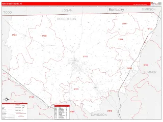 Robertson County, TN RedLine style ZIP Code wall map