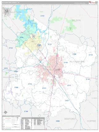 Rutherford County, TN Classic style ZIP Code wall map