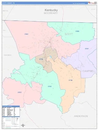 Scott County, TN ColorCast style ZIP Code wall map