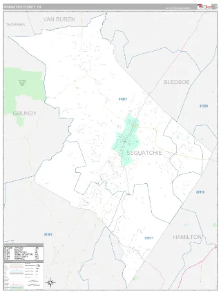 Sequatchie County, TN Classic style ZIP Code wall map
