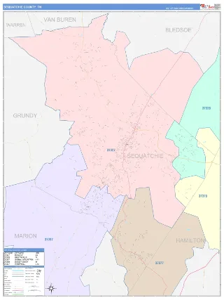 Sequatchie County, TN ColorCast style ZIP Code wall map